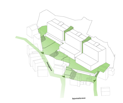 Nimbus Architekten Michael Bühler Lukas Schaffhuser Schulanlage Walka mit Auditorium Zermatt Picto Erschliessung