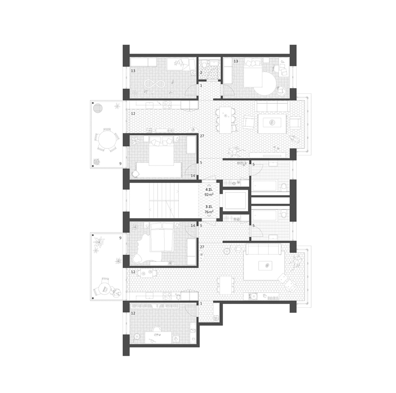 Nimbus Architekten Michael Bühler Lukas Schaffhuser Wohnsiedlung Hardau I Zuerich Grundriss 100 02