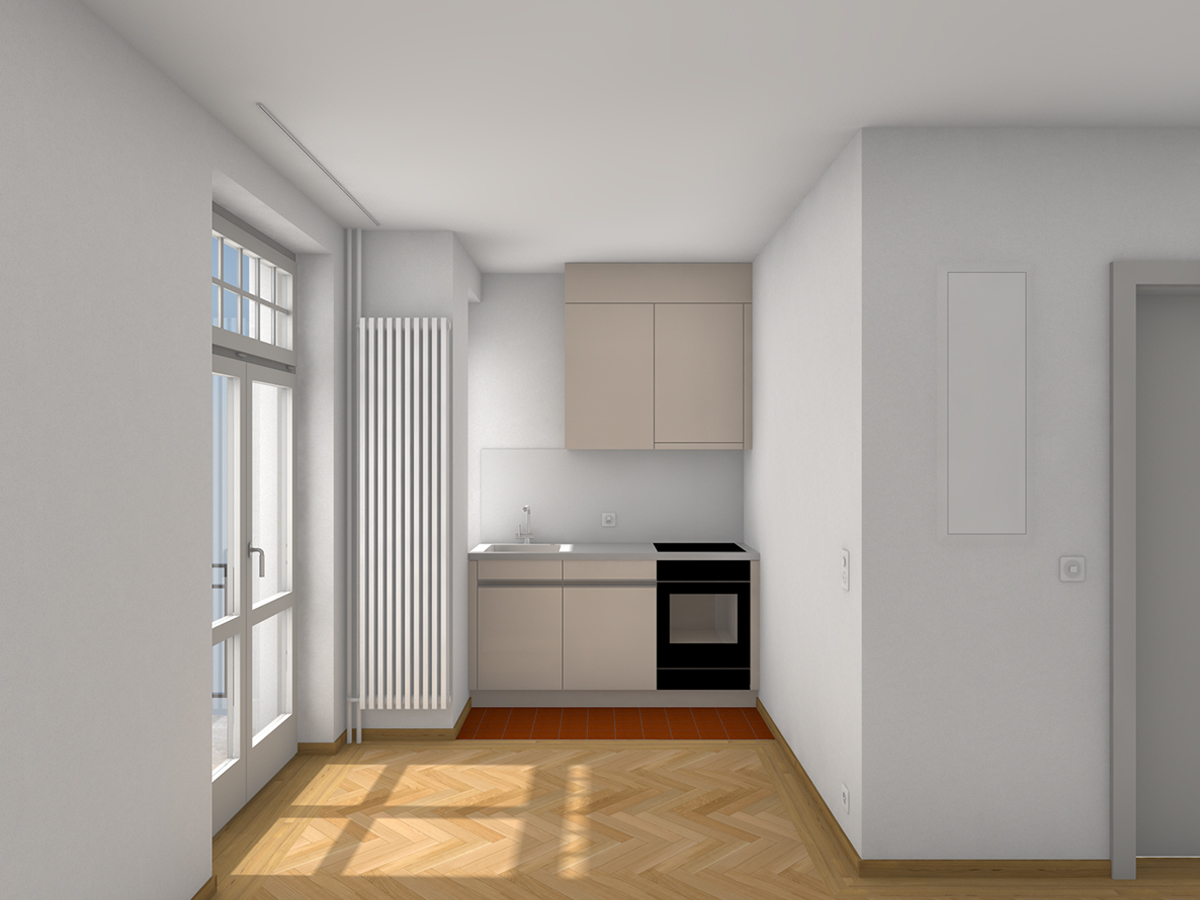 Nimbus Architekten Michael Bühler Lukas Schaffhuser Umbau Carmenstrasse Zürich Visualisierung Wohnung